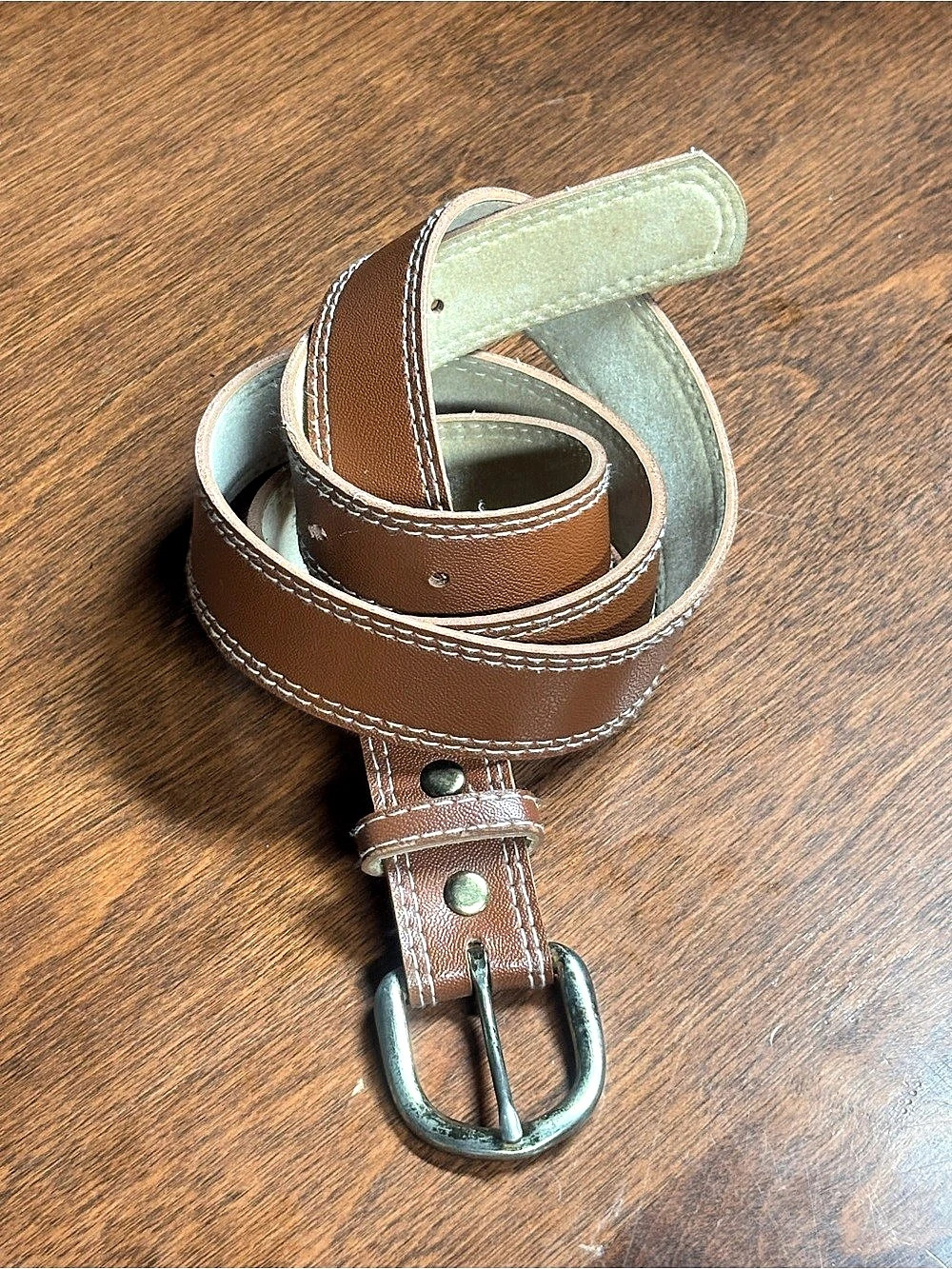 Tanner Roc Leather-Style Stitched Belt in Brown